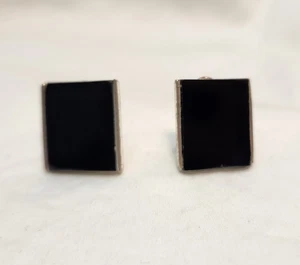 Vintage FAS quadratische Sterling Onyx Ohrringe - Bild 1 von 5