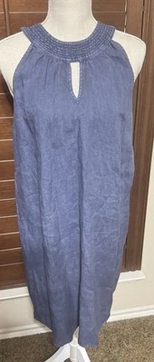 C&C California 100% Linen Mini Dress Size L Blue Sleeveless Shift Halter - Image 1 of 4