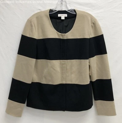 Chaqueta para mujer Coldwater Creek tostada y negra a rayas cremallera completa talla 8 nueva con etiquetas Foto 1 de 4