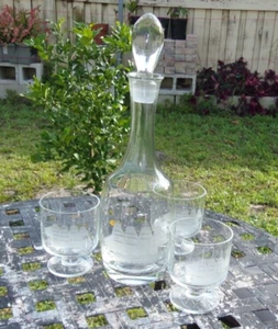 Decanter & Stopper Clipper Ship and 3 Footed Tumbler by TOSCANY - Picture 1 of 22