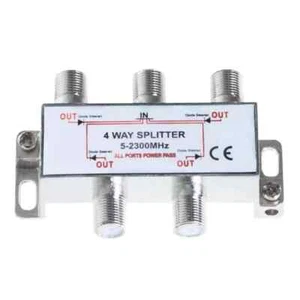 4 Way TV Splitter 5-2300 MHz Coax Cable Adapter for RG59 RG6 HDTV Satellite - Picture 1 of 8