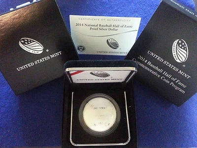 2014 P $1 Proof National Baseball Hall of Fame Silver Dollar w/Box, OGP, COA - Image 1 of 4