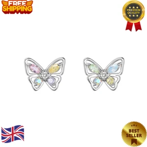 925 Sterling Silver Crystal Colourful Butterfly Stud Earrings Womens Jewellery - Picture 1 of 9