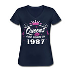 Queens are born in 1987 Birthday gift Women's V-Neck T-Shirt