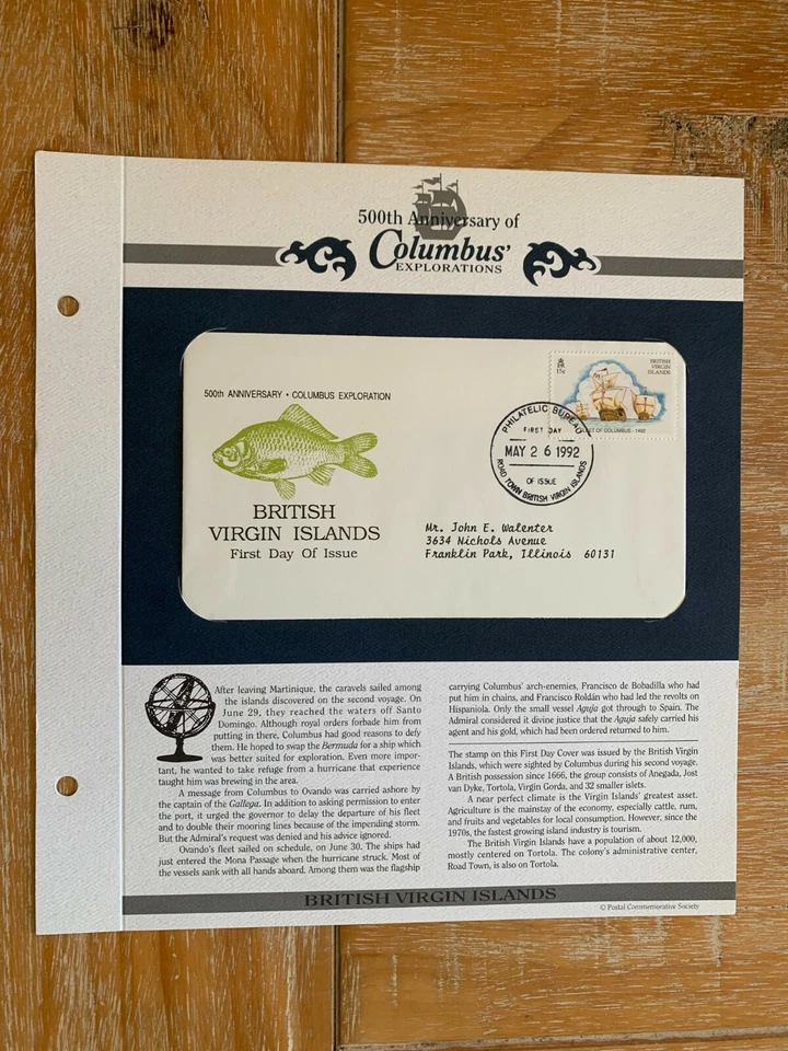BRITISH VIRGIN ISLANDS BVI 1992 FDC CHRISTOPHER COLUMBUS DISCOVERY OF AMERICA - Image 1 of 1