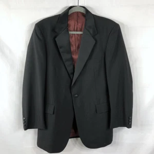 Tuxedo Jacket Blazer Men 41R Black Wool Blend Satin Trim Jacket Wedding Formal - Picture 1 of 18