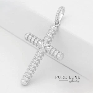 925 Sterling Silver,CROSS CZ Brilliant 42mm Pendant,Unisex**BOX,Discount - Picture 1 of 3