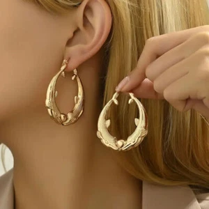 Retro Dolphins Golden Hoop Earrings 18K Gold plated Double Dolphin Ocean Fashion - Bild 1 von 4