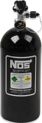 NOS NITROUS BOTTLE,10 LB, BLACK,SUPER HI-FLO VALVE,RACER SAFETY BLOW-OFF & GAUGE - Image 1 of 4