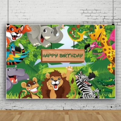 Forest Animal Backdrop Banner Jungle Zoo Safari Birthday Party Background Decor