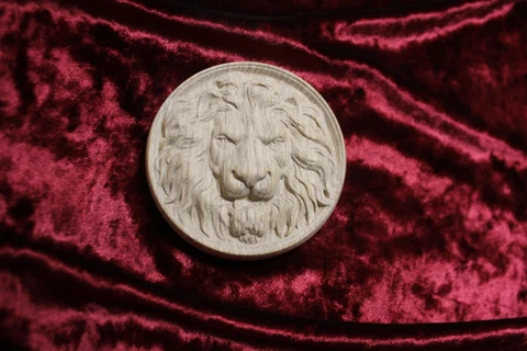 Decorative lion head, wooden Carved lion rosette. Oak wooden element. 2" Cover