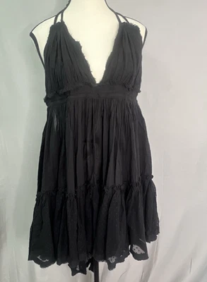 Vestido Mini Halter Bohemio 100 Grados Free People Talla L Algodón Negro Foto 1 de 4