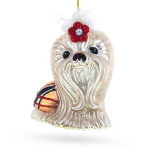 Long-Haired Shih Tzu Glass Ornament - Picture 1 of 5