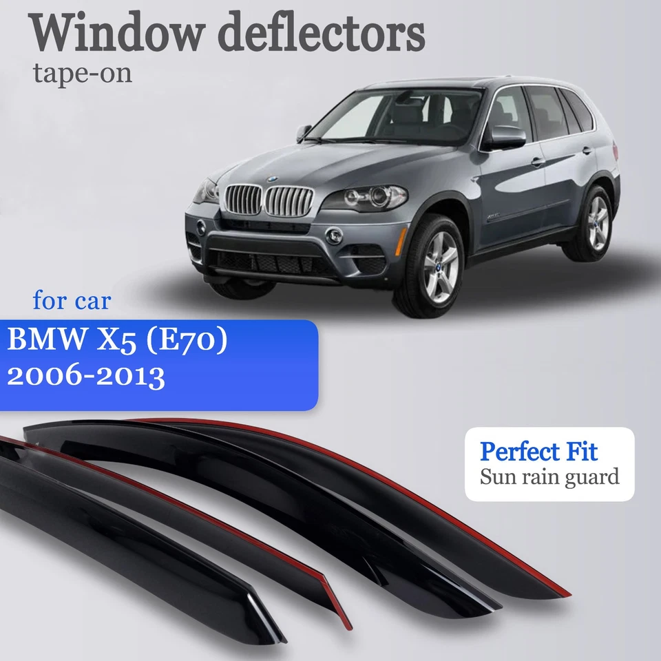 Paraseras de ventana con cinta protectores de lluvia para deflectores de viento BMW X5 (E70) 2006-2013 Foto 1 de 4
