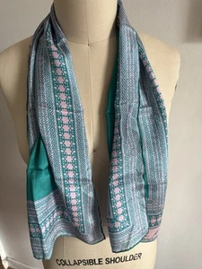 Vintage Anne Klein Women’s Scarf Teal, Pink Silk 12” W X 44” L Geometric - Picture 1 of 3