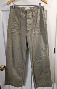 Chimala Herringbone Distressed Twill Khaki Deck Trousers Wide Leg Work Pants 28 - Picture 1 of 12