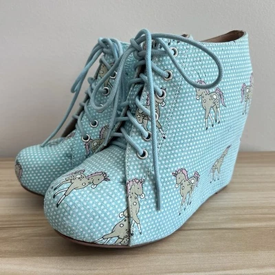 Jeffrey Campbell 7.5 Azul Con Cordones Plataforma Unicornio Botines Tacones Zapatos Punk RARO Foto 1 de 4
