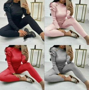 Para mujeres Damas Volantes Volantes Dorado Botón Coord Salón Set Chándal Hecho en el Reino Unido - Imagen 1 de 14