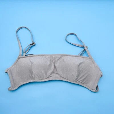 Top de bikini Victorias Secret gris medio brillante acolchado con tiras traje de baño playa VS Foto 1 de 4