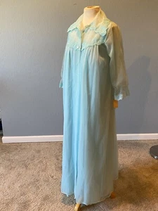 JC Penney Aqua Blue Vtg Chiffon Sheer Nylon Peignoir Nightgown Robe Set -S - NWT - Picture 1 of 9