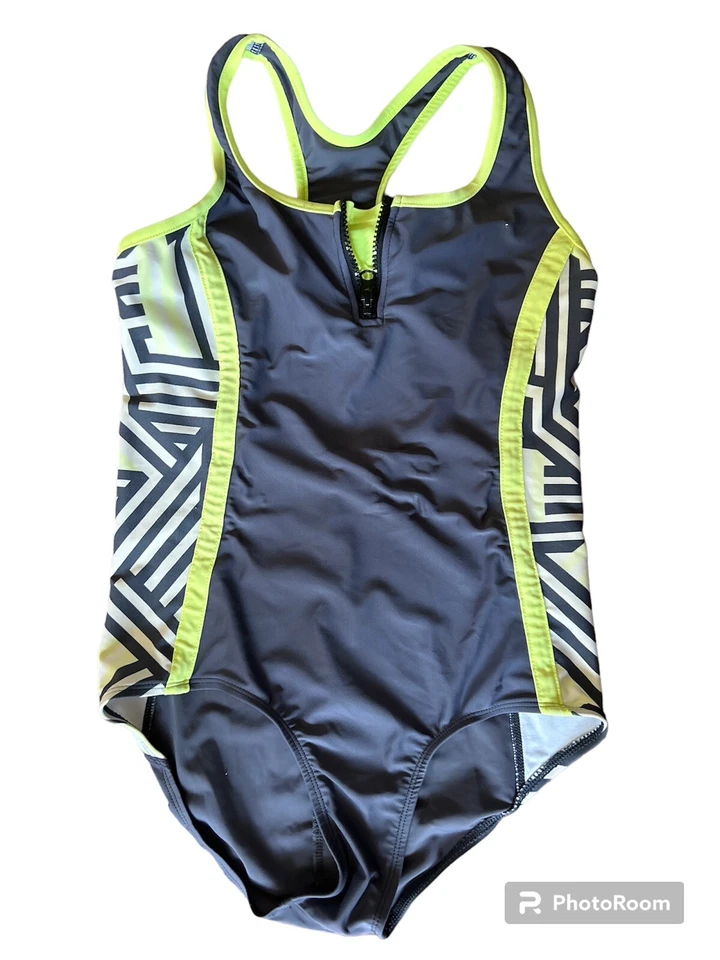 Купальный костюм для девочек Zero Xposur размер 16 цельный купальник желтый серый шипучий - Изображение 1 из 4