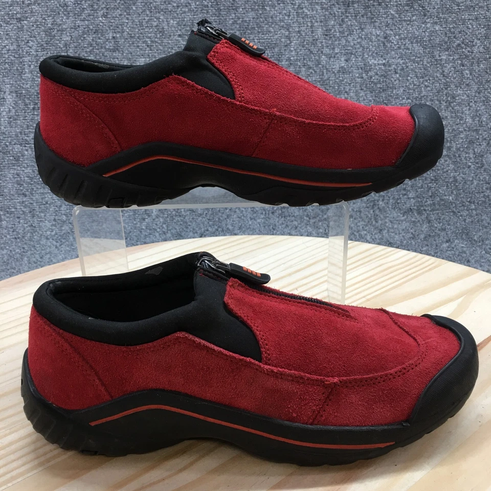 Zapatos Lands End para mujer 7 B todo clima mocasín con cremallera frontal 322424 cuero gamuza rojo Foto 1 de 4