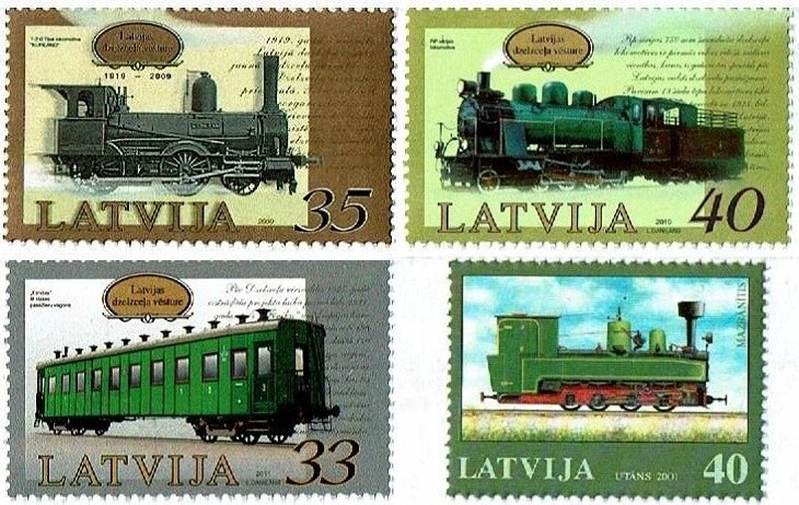 Juego de sellos de LETONIA 2001 - 2011 - Historia del ferrocarril de Letonia (4 sellos) Foto 1 de 1