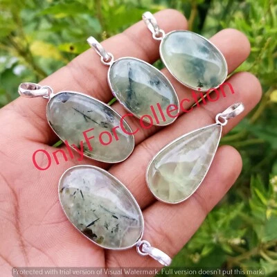 Mejor Oferta Colgantes de Piedras Preciosas Prehnita Chapados en Plata de Ley 925 Lote al por mayor Foto 1 de 2