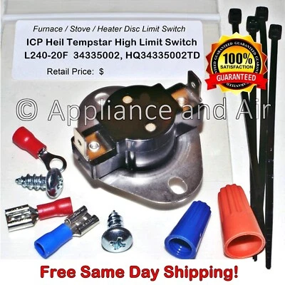 34335002 HQ34335002TD ICP Heil Tempstar High Limit Switch L240-20F Ships TODAY! Foto 1 de 4