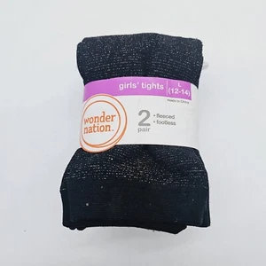 2x Girls Teens Leggings Pants Fleece Footless Black Sparkle Gray L 12-14 - Picture 1 of 4