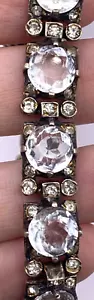 Bracciale argento sterling strass art deco pavè ghiaccio vintage non firmato Eisenberg - Foto 1 di 13