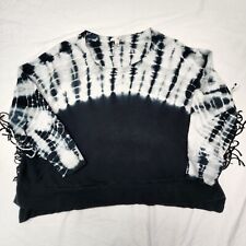Society Amuse Women's Crop Top Sweater Size Large Black White Tie Dye Fringed
