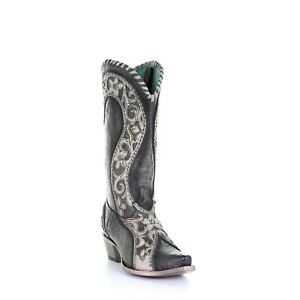 Corral Ladies Black Overlay, Woven, Crystals & Studs Boots E1540