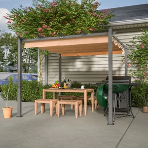 10'x 10' Outdoor Retractable Pergola Aluminum Patio Sun Shade Canopy Deck Khaki - Picture 1 of 11