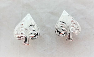 Pair Spade Conchos Hansen Western Gear Screw Back Silver Plate Horse Tack Sizes - Picture 1 of 3