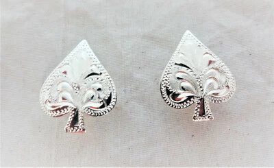  Pair Spade Conchos Hansen Western Gear Screw Back Silver Plate Horse Tack Sizes - Image 1 of 3