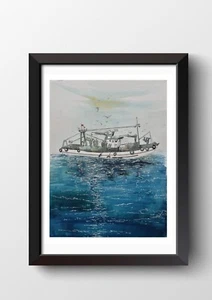 Good painting equals good action. watercolor boat 12 in x 16 in - Picture 1 of 2