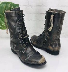 Aldo Women's Boots Size 7.5 Brown Distressed Leather Military Combat Moto Biker - Picture 1 of 14