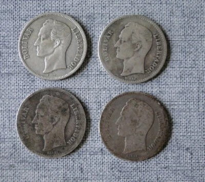 VENEZUELA ~ FOUR .835 BOLIVAR SILVER COINS ~ 1929, 1926, 1935 & 1954 - Image 1 of 2