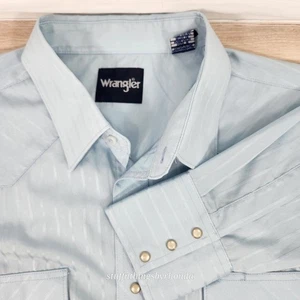 Wrangler Shirt Mens XXLT Pearl Snap Western Shimmery Stripe Print ~ 2XLT Blue - Picture 1 of 9