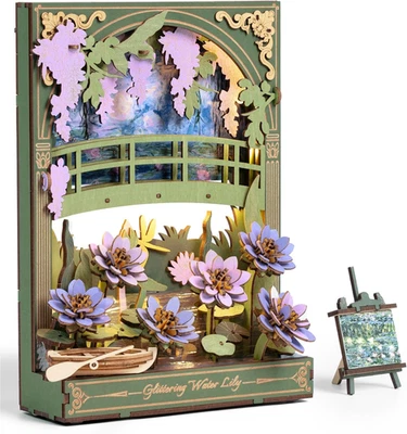 Juego de construcción de rompecabezas 3D de lirios de agua con LED, BRICOLAJE Monet arte de pared kits de manualidades para Adu Foto 1 de 4