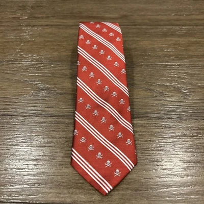 "Corbata antigua roja azul marino calavera y huesos cruzados rayas blancas de 3"" de ancho" Foto 1 de 4