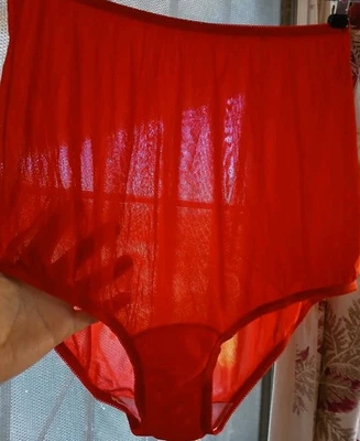 Vintage 90s Vanity Fair Ruby Red Sheer Silky Soft Nylon Granny Panties L EUC  - Image 1 of 4