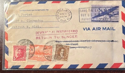 1946 Pan Am flight #C27 Detroit to Uruguay, November 1st cancel - Image 1 of 2