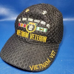 Vietnam Veteran Embroidered Baseball Cap with Medals Pins VFW Marine Corps Black - Picture 1 of 9