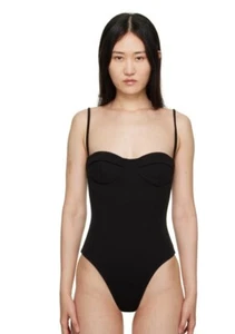 NWT HAIGHT Crepe Vintage One Piece Swimsuit OTS Sweetheart Womens Large Black - Picture 1 of 7