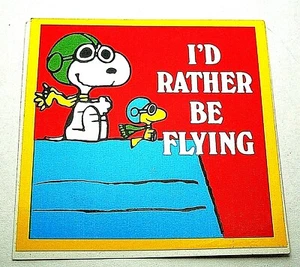 Adesivo Snoopy & Woodstock Ace I'd Rather Be Flying Peanuts Gang NOS nuovo anni 70 - Foto 1 di 3