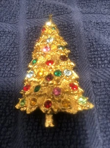 Vintage Christmas Tree Retro Brooch Pin With Colored Stones   2 .75 inches - Picture 1 of 11