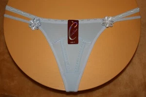 Medium Blue Double Banded G-String with Hearts & Flowers - No Size - Picture 1 of 2