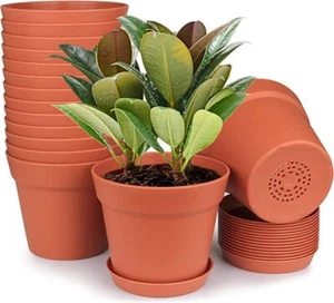 15 Pack Plastic Planters Pots 6 inch With Holes and Saucer for Planter Pots - Picture 1 of 10